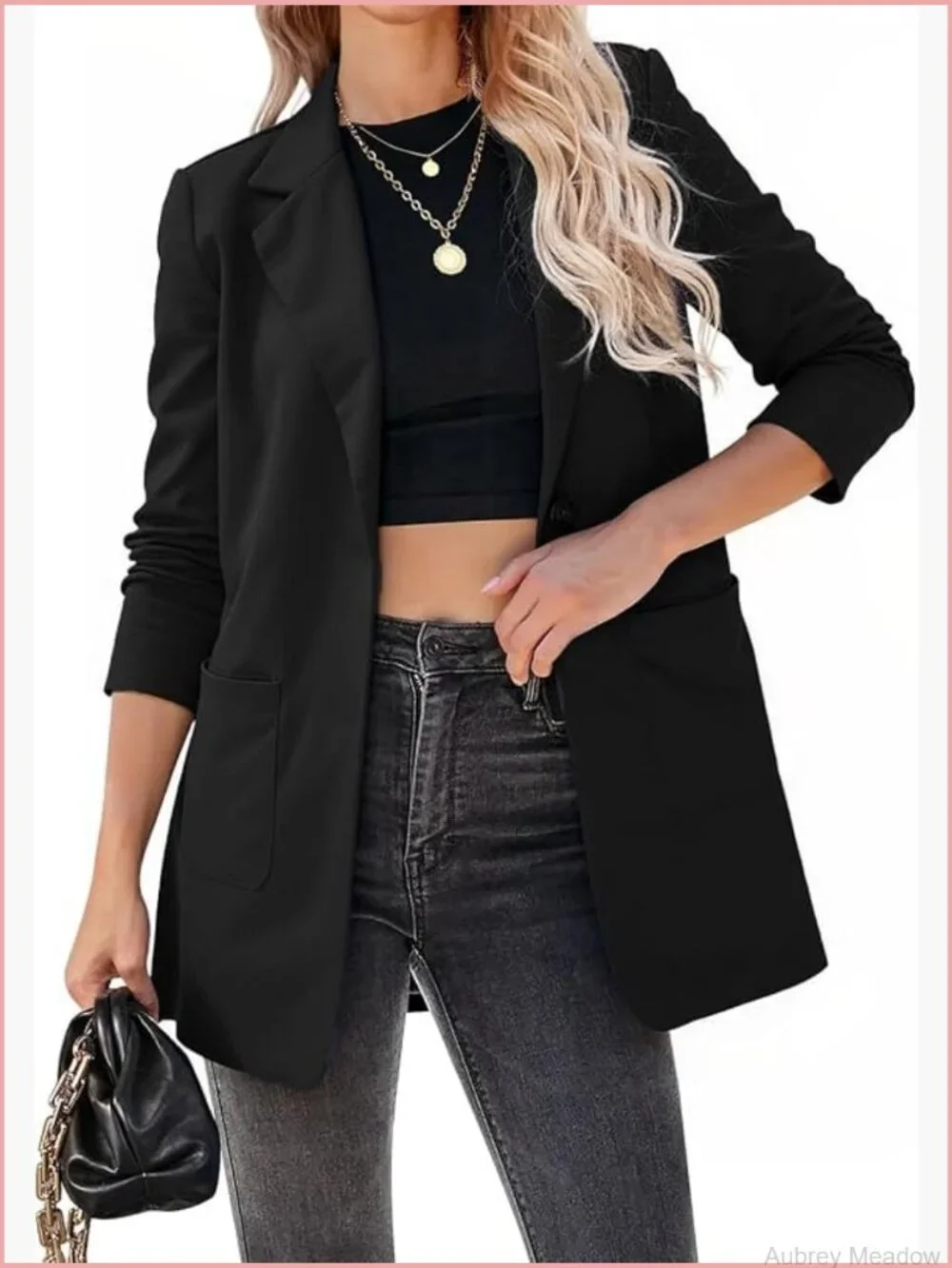 Long Blazer Jacket Casual Work Office Boyfriend Style Button Front Suit